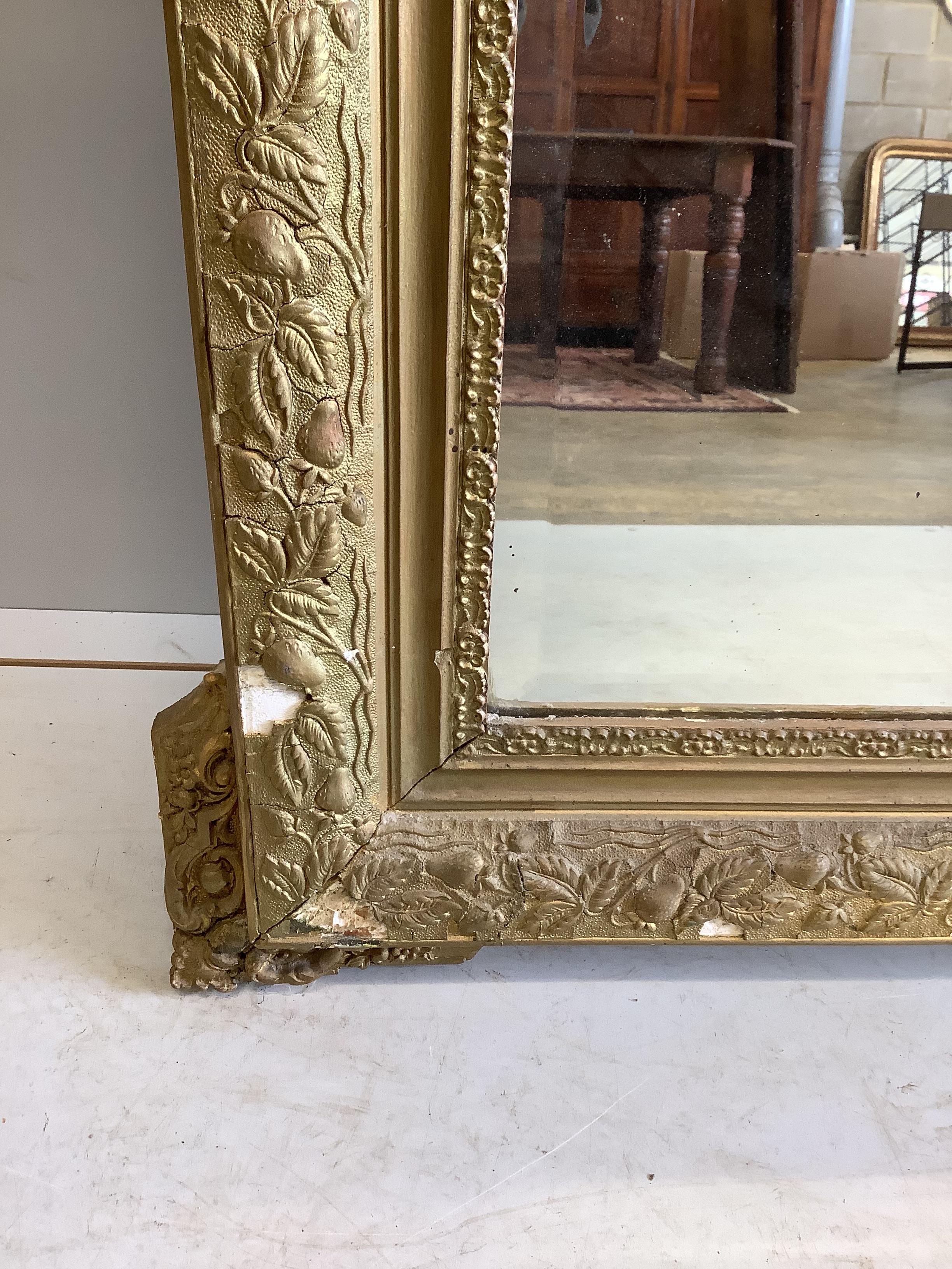 A late 19th century French giltwood and composition wall mirror, re-painted, width 81cm, height 122cm